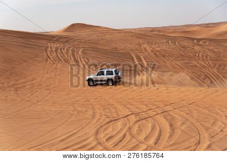Big Red And Pink Rock, Sharjah, United Arab Emirates, December 28, 2018, Off-roading Is One Of The M
