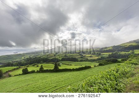A Beautiful Roadside View In The Rural Area Of Sao Miguel Above Vila Franca Do Campo.
