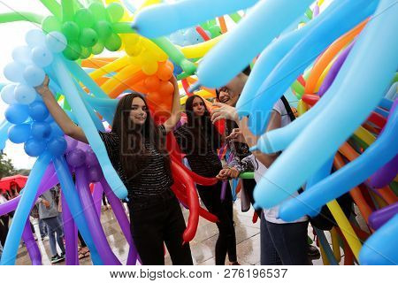 Sofia, Bulgaria - 9 June 2018: Young Girls Participate In The Annual Lgbt Sofia Pride Parade For Equ
