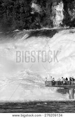 Neuhausen, Switzerland - July 18, 2015: Rhinefall - The Biggest Waterfall In Europe, Viewed From The