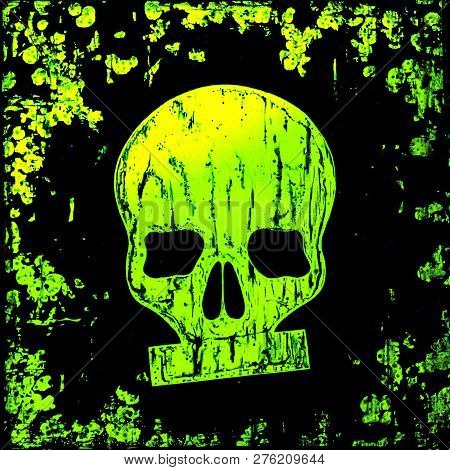 Simple Colored Skull On Black Background, Censured
