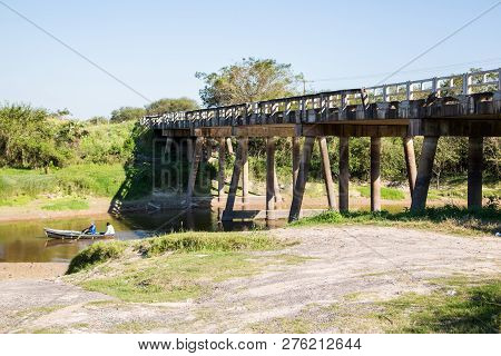 National Route 9 Highway Runs Over A River Bridge In Paraguayan Gran Chaco Savannah, Paraguay. Ruta 