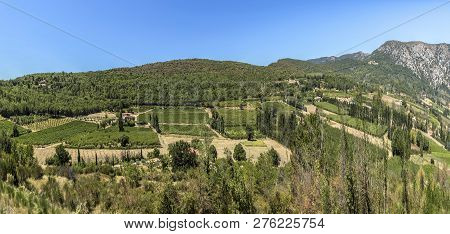 Typical French Landscape Near Le Barroux With Fields