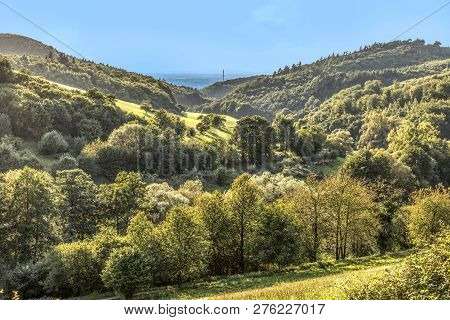 View To Scenic Stettbacher Tal In The German Forest Region Odenwald