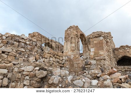 Al Jaya, Jordan, December 06, 2018 : Fragment Of The Courtyard Of The Medieval Fortress Ash Shubak, 