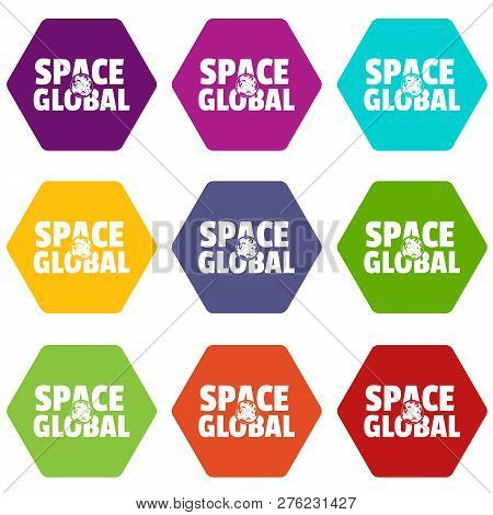 Space Clobal Icons 9 Set Coloful Isolated On White For Web