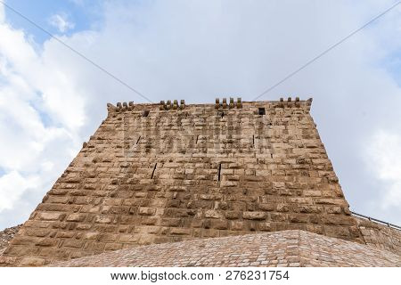 Al Jaya, Jordan, December 06, 2018 : The Corner Tower In The Medieval Fortress Ash Shubak, Standing 