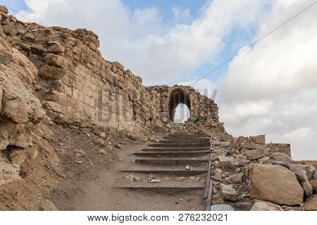 Al Jaya, Jordan, December 06, 2018 : Fragment Of The Courtyard Of The Medieval Fortress Ash Shubak, 