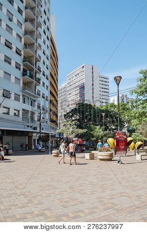 Londrina - Pr, Brazil - December 12, 2018: Parana Avenue, Downtown Street With Commerce, Local Peopl