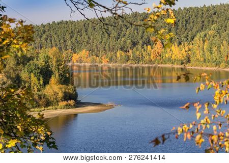 Dam Rimov With Autumn Peninsula, Colorful Trees, Foiliage, Czech Landscape
