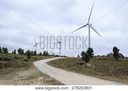 View Of The Turbines Of The Videmonte Wind Farm, Beira Alta, Portugal