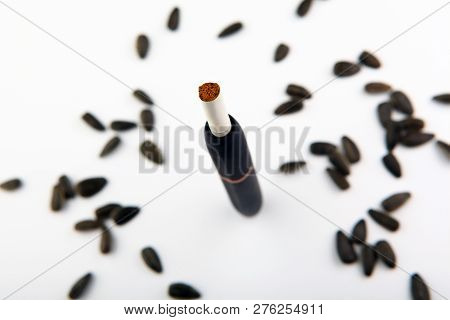 Electronic Smoke Device White Background Sunflowers Seeds Nobody