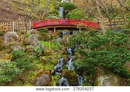 Hirosaki, Japan - April 23 2018: The Fujita Memorial Japanese Garden Built In 1919 In Japanese Tradi
