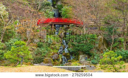 Hirosaki, Japan - April 23 2018: The Fujita Memorial Japanese Garden Built In 1919 In Japanese Tradi