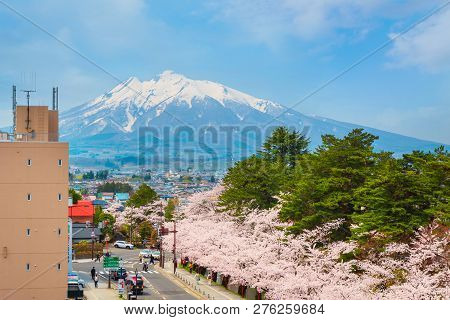 Hirosaki, Japan - April 23 2018: View Form Hirosaki Municipal Hall, One Of The Best Spot Viewing Che