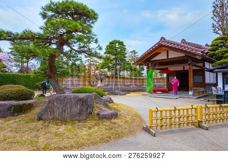 Hirosaki, Japan - April 23 2018: The Fujita Memorial Japanese Garden Built In 1919 In Japanese Tradi