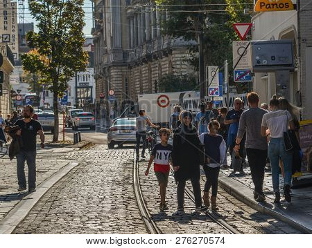 Gent, Belgium - Oct 6, 2018. People Walking On Street In Gent, Belgium. Gent (ghent) Is Fourth-large