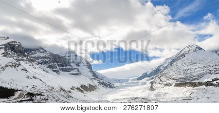 Landscape View Of Columbia Icefield And Athabasca Glacier In Jasper National Park In Alberta, Canada