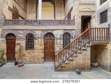 Cairo, Egypt - December 16 2018: 
Courtyard Of Ottoman Historic Beit El Set Waseela Building (waseel