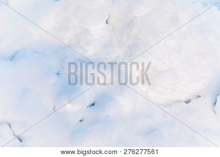 Snow And Ice Crystal Background Or Texture Of Russian Park Of Forest. The White Snow Surface Of The 