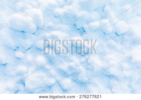 Snow And Ice Crystal Background Or Texture Of Russian Park Of Forest. The White Snow Surface Of The 