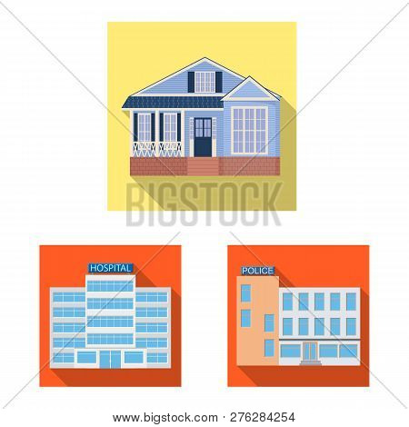 Vector Illustration Of Building And Front Logo. Collection Of Building And Roof Stock Vector Illustr