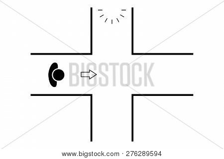 Top View, Silhouette Of Human Standing With Crossroads, Vector Illustration