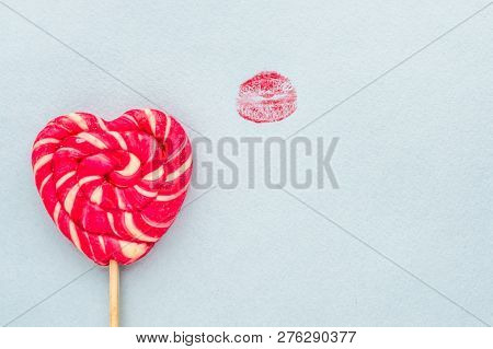 Big Candy And Red Lips Imprint. Concept Blow Job, Oral Sex.