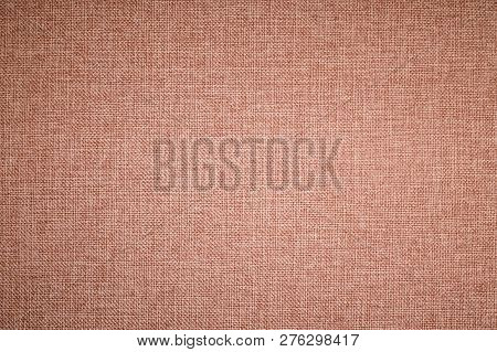 Textured Background Surface Of Textile Upholstery Furniture Close-up. Burlap Brown Color Fabric Stru