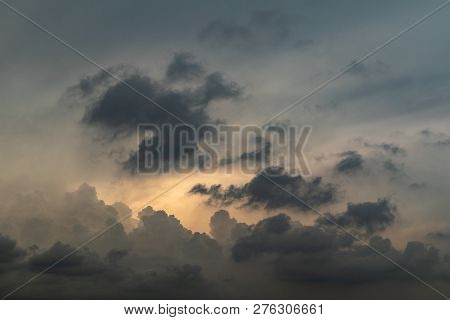Evening Dark Cloud Formation In The Sky Background.
