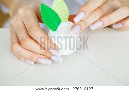 Scin Care. Scientist Hands Testing Texture Of Beauty Products