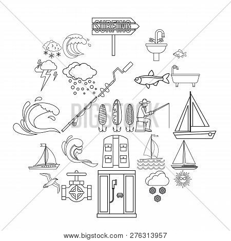 Water Bewitched Icons Set. Outline Set Of 25 Water Bewitched Icons For Web Isolated On White Backgro
