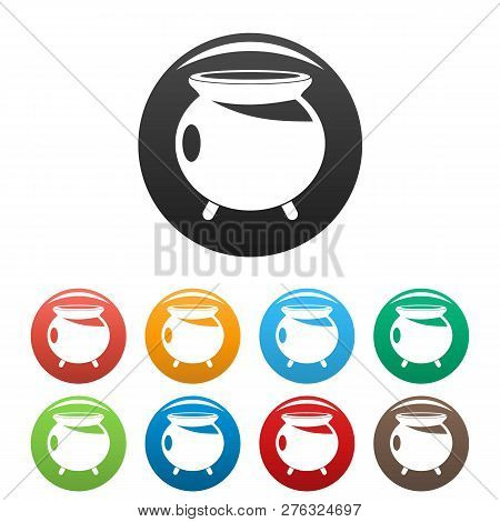 Halloween Cauldron Icons Set 9 Color Isolated On White For Any Design