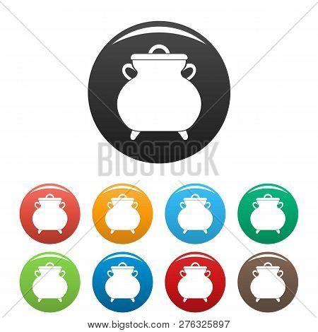 Cauldron Kettle Icons Set 9 Color Isolated On White For Any Design