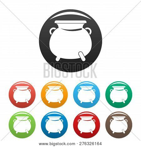 Cauldron Pot Icons Set 9 Color Isolated On White For Any Design