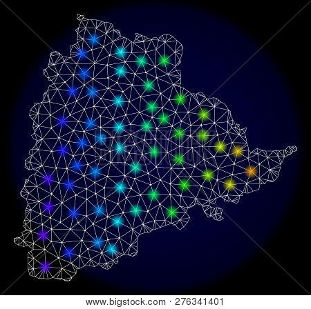 Mesh Vector Map Of Telangana State With Glare Effect. Light Spots Have Bright Spectrum Colors. Abstr