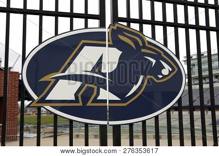 Akron, Ohio/usa - January 01: A Sign At The University Of Akron Football Stadium With Zippy The Masc