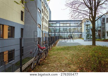 October 19, 2018 Germany. Clinic Helios Krefeld. Bicycle Ecological Mode Of Transport In Europe. Bic