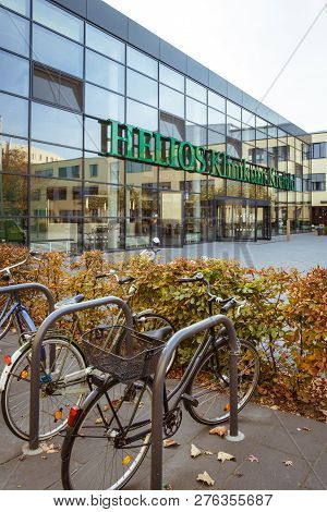 October 19, 2018 Germany. Clinic Helios Krefeld. Bicycle Ecological Mode Of Transport In Europe. Bic