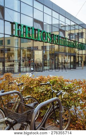 October 19, 2018 Germany. Clinic Helios Krefeld. Bicycle Ecological Mode Of Transport In Europe. Bic