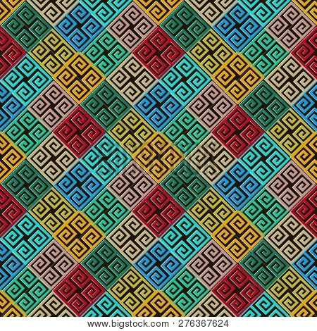 Greek Abstract Geometric Vector Seamless Pattern. Ornamental Col