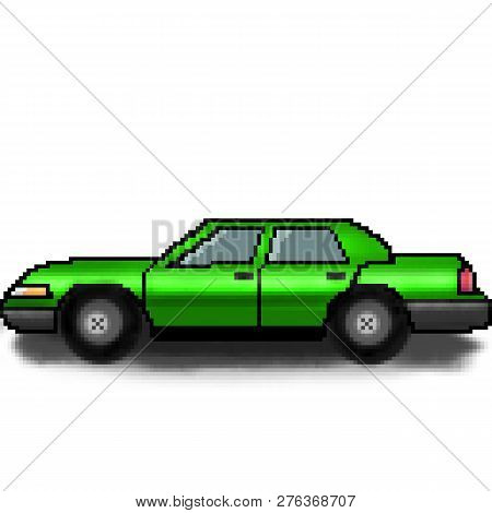 Pixel 8 Bit Drawn Passenger Multicolored 4 Door Car