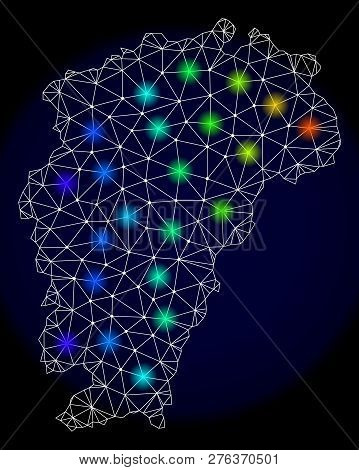Mesh Vector Map Of Jiangxi Province With Glare Effect. Light Spots Have Bright Spectrum Colors. Abst