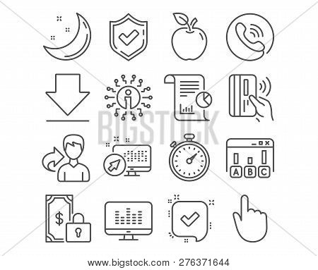 Set Of Private Payment, Downloading And Hand Click Icons. Survey Results, Contactless Payment And Ti