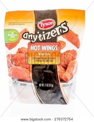 Winneconne, Wi - 30 December 2018: A Bag Of Tyson Anytizers Chicken Hot Wings Buffalo Style On An Is