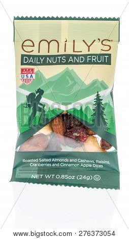 Winneconne, Wi - 30 December 2018: A Package  Of Emilys Daily Nuts And Fruit On An Isolated Backgrou