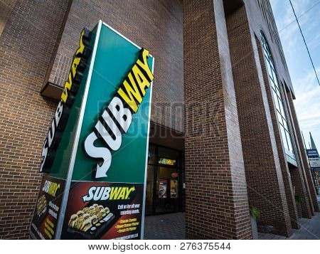 Ottawa, Canada - November 11, 2018: Subway Logo In Front Of Their Local Restaurant In Ottawa, Ontari