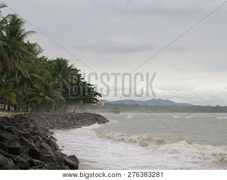 Anyer, Indonesia - June 25, 2018: Background Of The Ocean At Sambolo Beach Anyer.