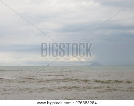 Anyer, Indonesia - June 25, 2018: Background Of The Ocean At Sambolo Beach Anyer.