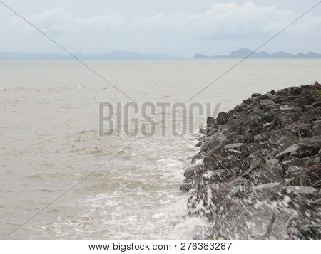 Anyer, Indonesia - June 25, 2018: Background Of The Ocean At Sambolo Beach Anyer.